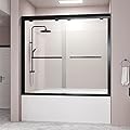 DELAVIN 56-59 in. Semi-Frameless Double Sliding Tub Door, Shower Doors, Bypass Bathtub Door, Tub Shower Door, SGCC Tempered Glass Doors with Explosion-Proof Film, Stainless Steel, Matte Black