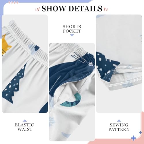 Cat Snowflakes Boys Long Pants Soft Trousers Elastic Waist Kids Lounge Bottoms with Pockets S-XL4