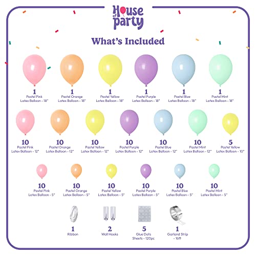 House Of Party 123456 140Pcs Pastel Rainbow Balloon Arch Garland Kit - Balloon Arch Kit-Birthday Balloons, Globos Para Decoracion De Fiestas | Ideal For Halloween Birthday First Birthday Party Decorations thumb #1