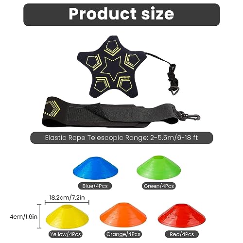 wadafen Set de Entrenamiento de Fútbol - Patada Entrenador con 20 Sombreros de Entrenamiento, Conjunto Deportivo, Entrenador Patada de Cordones Ajustable, Sombreros De Plástico Coloridos para Regalos - imagen 2