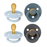 BIBS Colour Symmetrical Schnuller 4er Pack, BPA-frei Dummy-Schnuller, Symmetrischer Nippel. Naturkautschuk/Latex, Hergestellt in Dänemark. 0-6 Monate (4er Pack), Baby Blue Mix