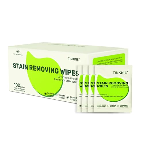 Image of Stain Remover Wipes for Clothes & Fabric, 100 Pack | Instant Clothing Stain Remover, For Shoes, Shirts & Jackets, Individually Wrapped Portable, For Travel & On-the-Go Cleaning