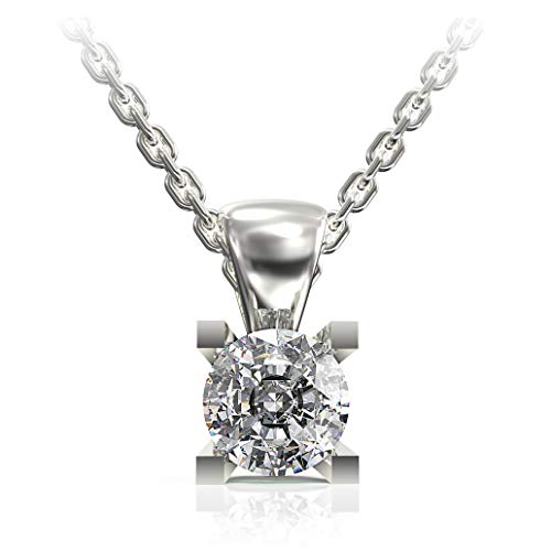 Rhodium Plated .925 Sterling Silver Solitaire Pendant Necklace with 3-1/2 Carat Round Brilliant-Cut Cubic Zirconia, 18