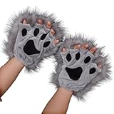 KFVIM Cat Paw Gloves Therian Paws Therian Gear Therian Stuff Furry Paws Cosplay Fluffy Mittens Cute (Gray b)