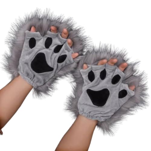 KFVIM Cat Paw Gloves Therian Paws Therian Gear Therian Stuff Furry Paws Cosplay Fluffy Mittens Cute (Gray b)