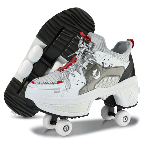 Best Roller Skate Shoes for Fun & Fitness 12 Roller Skate Shoes for Women Kids Roller Shoes Boy Girl Sneakers with Retractable Wheels Breathable Roller Skates Shoes for Christmas Birthday Children Show Gift (Grey, 8.5)
