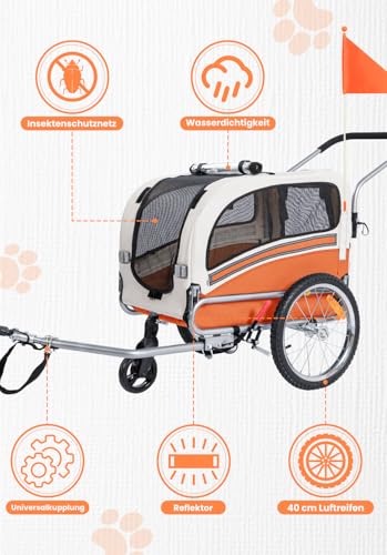 SEPNINE® 2-in-1 Hundeanhänger für Fahrrad, Fahrradanhänger Hunde,Mit Bremsen,Durchsichtige Kunststofffenster schützen vor Regen,Tragen Sie kleine und mittelgroße Haustiere unter 30 kg
