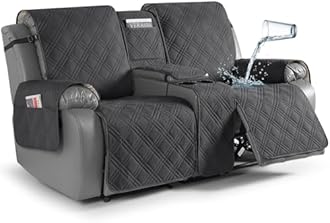 TAOCOCO Loveseat Recliner Cover with Console, Non-Slip Split Reclining Pet Cover for Dual Loveseat Recliner, Furniture Protector with Elastic Straps (2 Seater, Charcoal Gray)