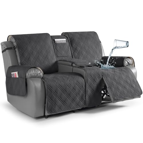 TAOCOCO Loveseat Recliner Cover with Console, Non-Slip Split Reclining Pet Cover for Dual Loveseat Recliner, Furniture Protector with Elastic Straps (2 Seater, Charcoal Gray)