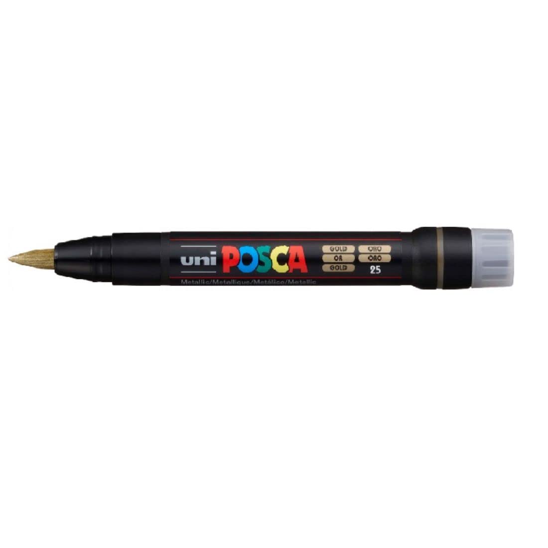 Uniball Posca PCF-350 Soft Brush Tip Paint Marker Pen | Non Toxic & Bleed Proof Ink | For Rocks Painting, Fabric, Wood, Canvas, Ceramic, Scrapbooking, DIY Crafts | Gold Ink, Pack of 1