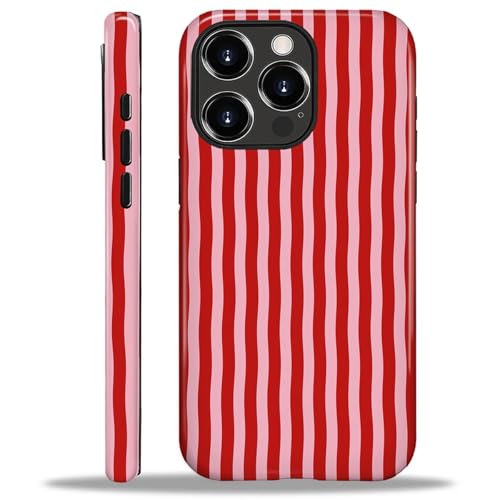 ilikediy for iPhone 16 Pro Case,HL2 Red Stripes Hybrid 2 Layer Hard Shell Silicone Protective Pattern Design Case