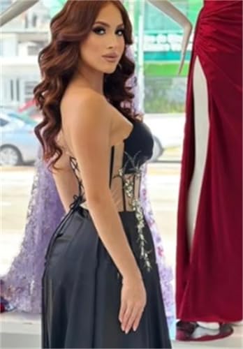 Mermaid High Side Slit Floor Length Evening Dresses Sweetheart Sparkling Sequin Strapless Satin Party Prom Dress3