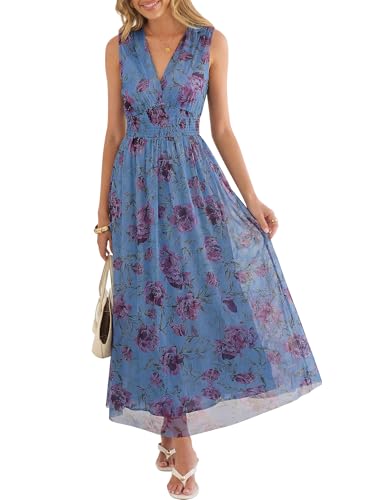 Image of ANRABESS Women's Floral Tulle Wedding Guest Maxi Dress | V Neck Sleeveless,A-Line Elastic Waist,Casual Flowy Formal Boho,Bridal Shower Garden Party Beach Vacation,Summer Fall
