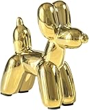 Notakia Goldene Ballonhund Keramik Skulptur Moderne Balloon Dog Deko Figur Keramik Luxus Wohnaccessoire für Wohnzimmer Büro Regal