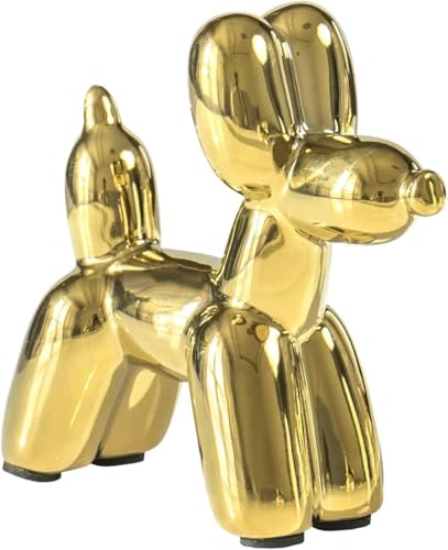 Notakia Goldene Ballonhund Keramik Skulptur Moderne Balloon Dog Deko Figur Keramik Luxus Wohnaccessoire für Wohnzimmer Büro Regal