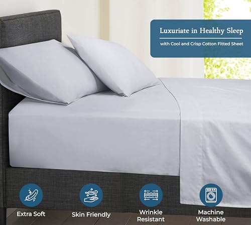 Image of Royale Linens 400 Thread Count 100% American Grown Cotton Fitted Sheet Full Size - All Around Elastic Fitted Sheet - Luxury Sateen Weave - Snug Fit Bottom Sheets Fit Up to 16 inch (Full,Spanish Silver)