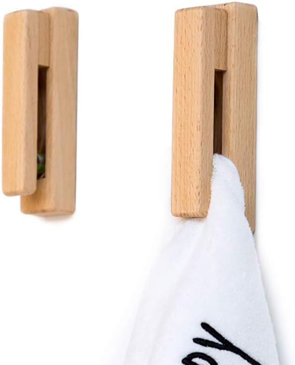 Modern Wooden Towel Holders -Set of 2 Self Adhesive Towel Hook Wood Wall Mounted Towel Holder Bathroom and KitchenTowel Holder Home Decor- Durable, Easy Installation ,Firmly Holds Towel (Beech)