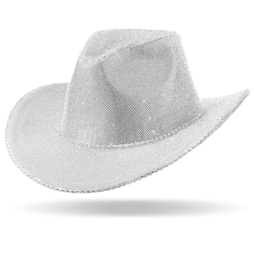 Image of Hercicy Rhinestone Cowboy Hat with Diamond Fringe CowHat for Cosplay Wedding circumference between 21.5 and 23.5 inches