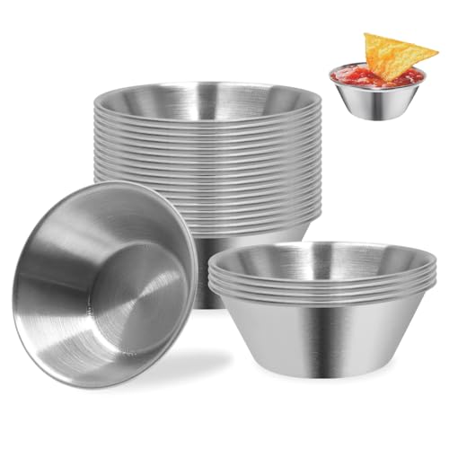 GOIYZTTR Paquet de 20 Tasses à Sauce en Acier Inoxydable 304, Tasses à Condiments Réutilisable 1.5 oz Bols à Tremper Empilables Pour Servir Trempettes,...