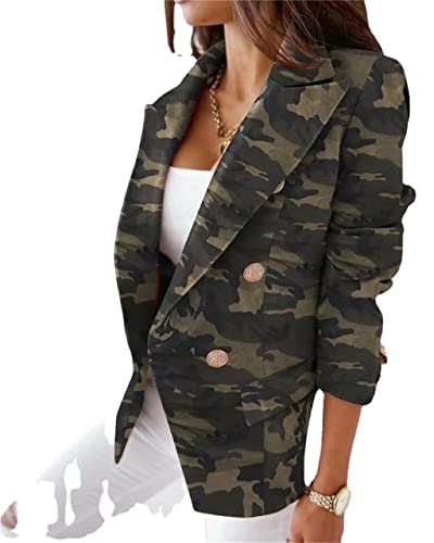 Womens Casual Blazers Open Front Work Office Blazer Long Sleeve Lapel Double Breasted Plaid Blazer Jackets