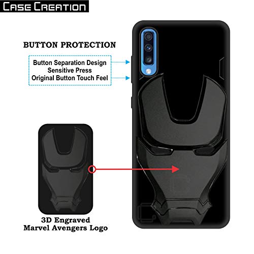Image of COVERLY Official 3D Touch Feel Trending Real Hero Avenger Logo Mask Soft Rugged Grip Iron Man Super Power Cartoon Movie Silicone Matte Strong Back Cover for Samsung Galaxy A70 (2019) - Black