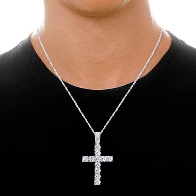 SAVEARTH DIAMONDS 8 1/4 Carat Round Cut Lab Created Moissanite Diamond Cross Pendant Necklace In 14k Gold Over 925 Sterling Silver Jewelry With 18" Chain, 8.25 Cttw - Image 5
