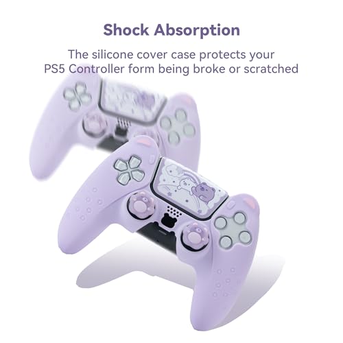 Image of GeekShare Cute Bear PS5 Controller Skin Set,Soft Anti-Slip Silicone Protective Cover Skin Case for PS5 Wireless Controller with 2 Thumb Grip Caps and 1 Sticker - Purple