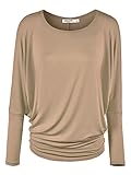 LL WT826 Women's Casual Flowy Draped Long Sleeve Batwing Dolman Top – Soft & Comfortable Loose Fit Pullover XL Taupe