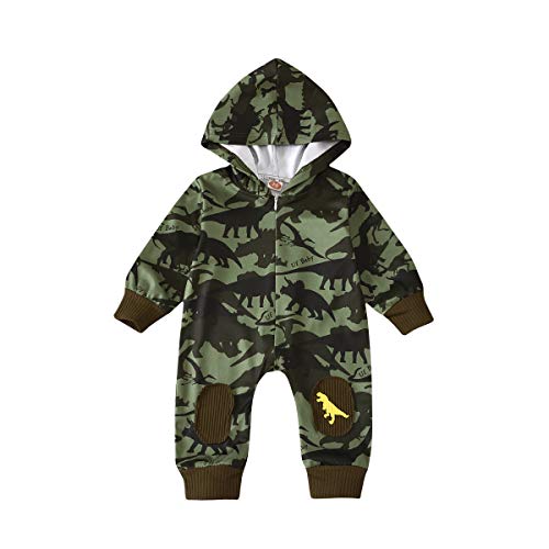 Baby Boy Girl Hooded Romper 3D Rabbit Ear Zipper Solid Jumpsuit Winter Outfits (Army Green, 9-12 Months)