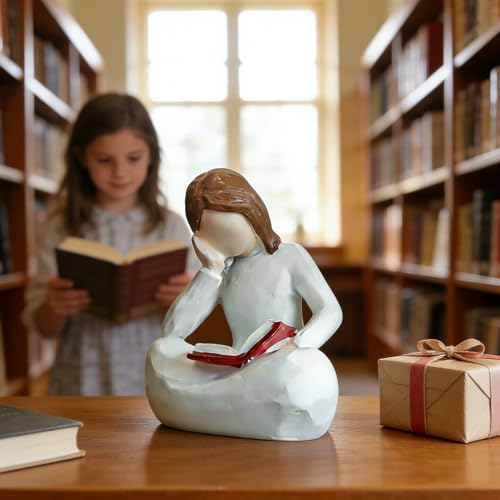 Escultura pensador para amantes de libros blanca de resina miniatura 4