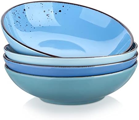 vancasso Navia Pasta Bowls, 30 oz Large Ceramic Salad Serving Bowl, 8 Inch Soup Bowl Set of 4, Microwave, Oven, Dishwasher Safe, Assorted Colors