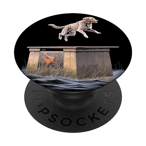 Chesapeake Bay Retriever Dock Diving Dog Jumping Swimming PopSockets Swappable PopGrip, Black