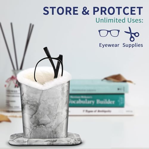 Image of Pack of 2 Plush Lined Eyeglasses Holder Stand Protective Glasses Case For Desks Or Nightstands
