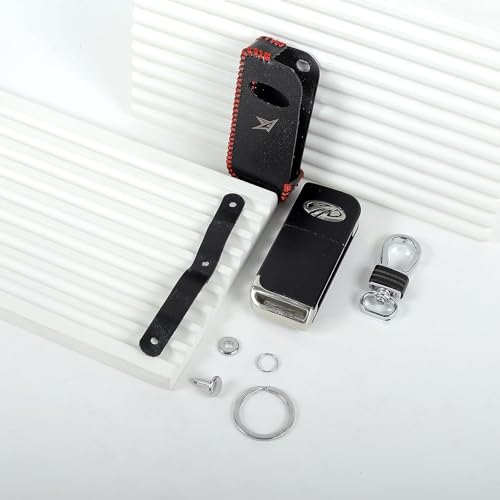 Image of Leather Car Key Cover Case with Key Chain for Mahindra Old Xuv - 500 (Black)