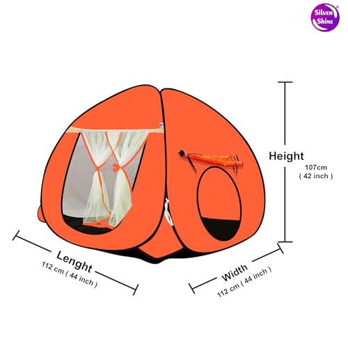 Image of SILVER SHINE Foldable Kids Play Tent House | Pop-Up Playhouse for Boys & Girls (Up to 10 Years) | Multi-Purpose Indoor & Outdoor Tent with Mosquito Net | Fun Orange Theme - Easy Setup & Portable