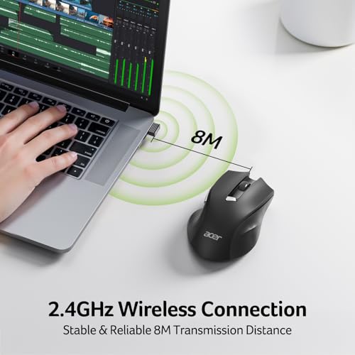 Image of Acer Wireless Mouse for Laptop, 2.4GHz Computer Mouse 3 Adjustable DPI Office Cordless USB Mice with USBA Receiver, 6 Buttons, 1600 DPI, Medium to Large Sized Hands (Dark)