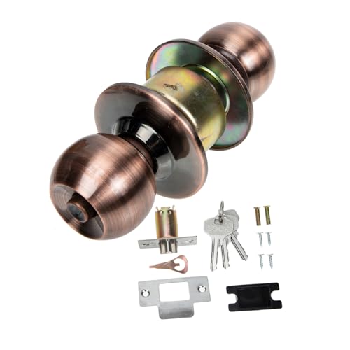 ASAKKURA 球形ドアロック ノブ錠 鍵付き ステンレス製 室内用 寝室 浴室対応 転式簡単施錠 耐久性実用デザイン