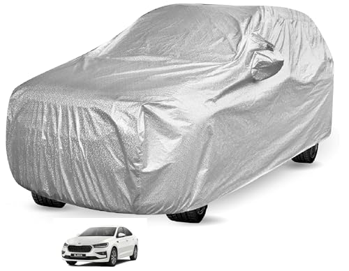 Image of Auto Hub Waterproof Car Cover Compatible with Skoda Slavia with Mirror Pocket, Soft Cotton Lining, Waterproof Slavia Car Cover- Metallic Silver