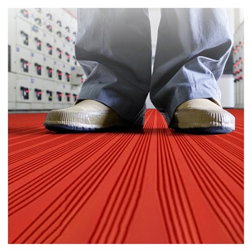 Red Electrical Safety Rubber Mat Cuttable, Dielectric Non-Conductive Insulating Floor Mats, Worker Electric Shock Protection for Substation/Distribution Room/Factory Workshop(LxWxT 5' x 3 1/5' x 1/4