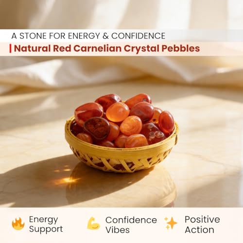 Image of Plus Value Natural Red Carnelian Crystal Pebbles Tumbled Stones for Vastu Feng Shui Aura Chakra Reiki Healing Home Office Decor Showpiece Decoration (200 Grams in Basket)