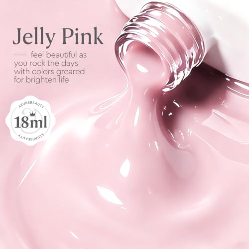 Image of AZUREBEAUTY 18ML Milky Pink Jelly Sheer Natural Gel Nail Polish | Jelly Pink Natural Translucent Soak Off UV /LED Gel Polish for French Tips, High Gloss Nail Art Gel for DIY Manicure Salon Use