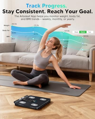 arboleaf Smart Scale for Body Weight, 8-Electrode Dual-Frequency BIA Bathroom Scale with 7-in-1 Display for BMI Body Fat Muscle Mass, Segmental Full Body Composition Analyzer, 50+ Metrics in App