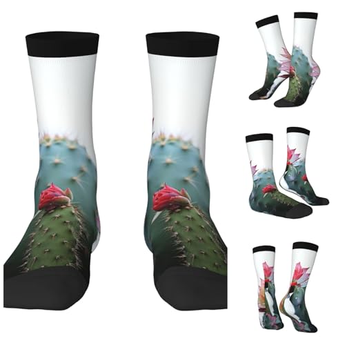 LZQPOEAS Cactus Flower Athletic Socks Unisex Cushioned Crew Socks Hiking Running Calf Sock Soft Above Ankle Sock