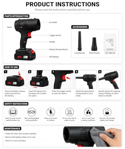 Image of 48V Cordless Spotlight, Max Power Link System, Handheld Rechargeable Torch, Black with Red Trigger