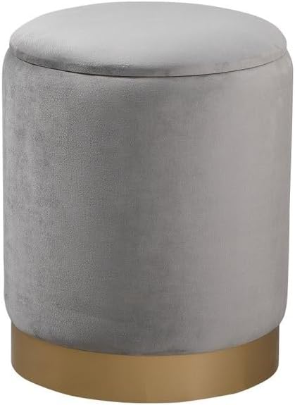 Elegant Decor Ozman 14" Round MDF Foam and Polyester Ottoman in Gray