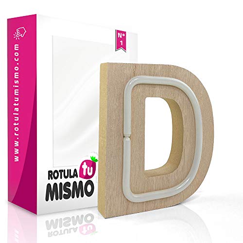 Letras de Neon con madera |Sin cables | Madera de 2,5 cm de grosor | Letras para cualquier evento o decoración de casa | (D) Cover