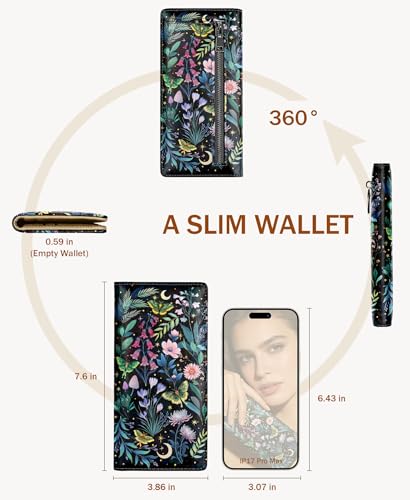 Image of Immaturus Butterfly Women Wallet RFID Blocking Slim Thin Credit Card Holder | Long Bifold, 11 Card Slots, Cash Purse, Zipper Coin Pocket, Travel Clutch Billfold, PU Leather, ID Window, Ladies Woman Gift