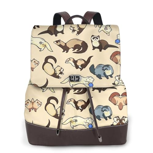 Sac à dos en cuir femme Hairy Ferret Printing cartable urbain tendance