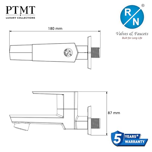 Image of RN PTMT Long Body Bib Cock for Bathroom | 15mm Long Body Foam Flow Water Tap with Flange | Luxury G20 Collection Faucet | High-Grade Engineering Polymer Tap (White Metallic Blue Dual, Pack of 1)