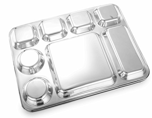 Image of Expresso 8 in 1 Rectangle Eight Compartment Divided Plate /Thali /Bhojan Thali /Mess Tray /Dinner Plate | Plates for Lunch /Dinner with Mirror Finish Stainless Steel Bhojan Plates Set of 5